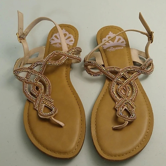 FERGALICIOUS RHINESTONE, BEADS PINK, FLAT STRAPPY SANDAL - Picture 1 of 7